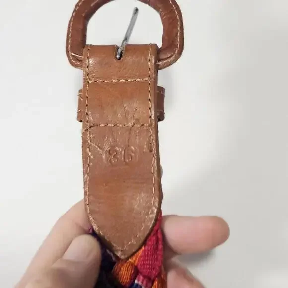 Vintage Hand Woven Belt Leather Traditional Guatemalan Colorful Size L - 36 - Picture 3 of 5